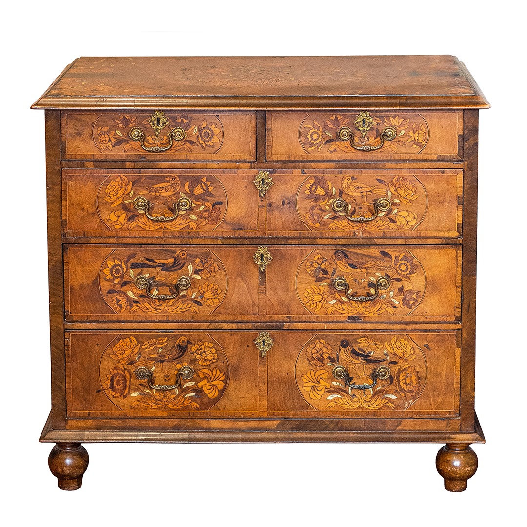 1805 William and Mary walnut and marquetry chest